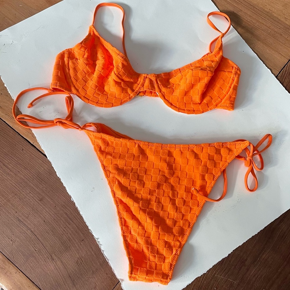 Vibrant Orange Textured Bikini Set
